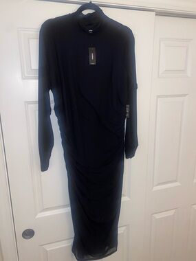 Express Black Long-Sleeve Ruched Midi Dress